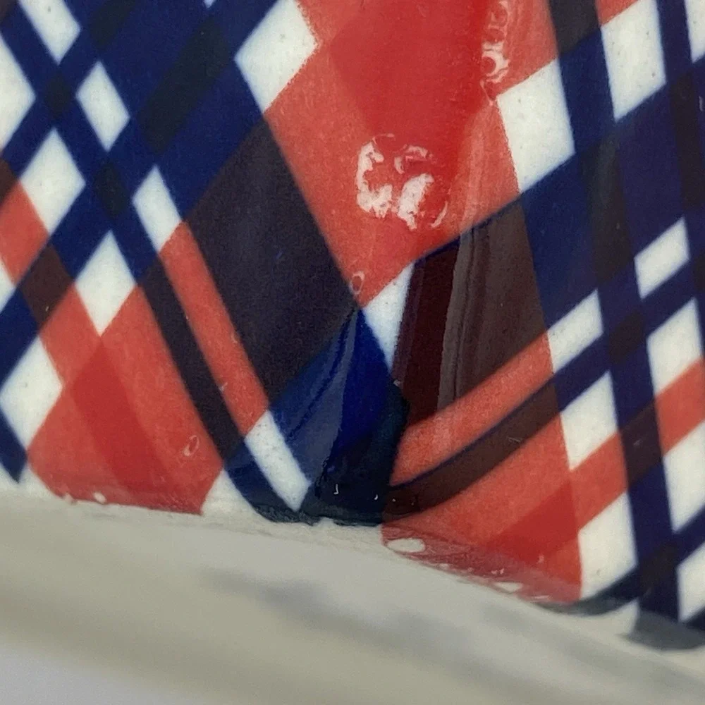 Temp-Tations By Tara‎ 12 Ounce Mini Loaf Dish Red/White/Blue Plaid With Lid